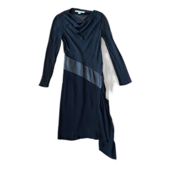 DVF Diane Von Furstenberg Black Asymmetrical Midi Dress Women's Size 2 - Picture 3 of 10